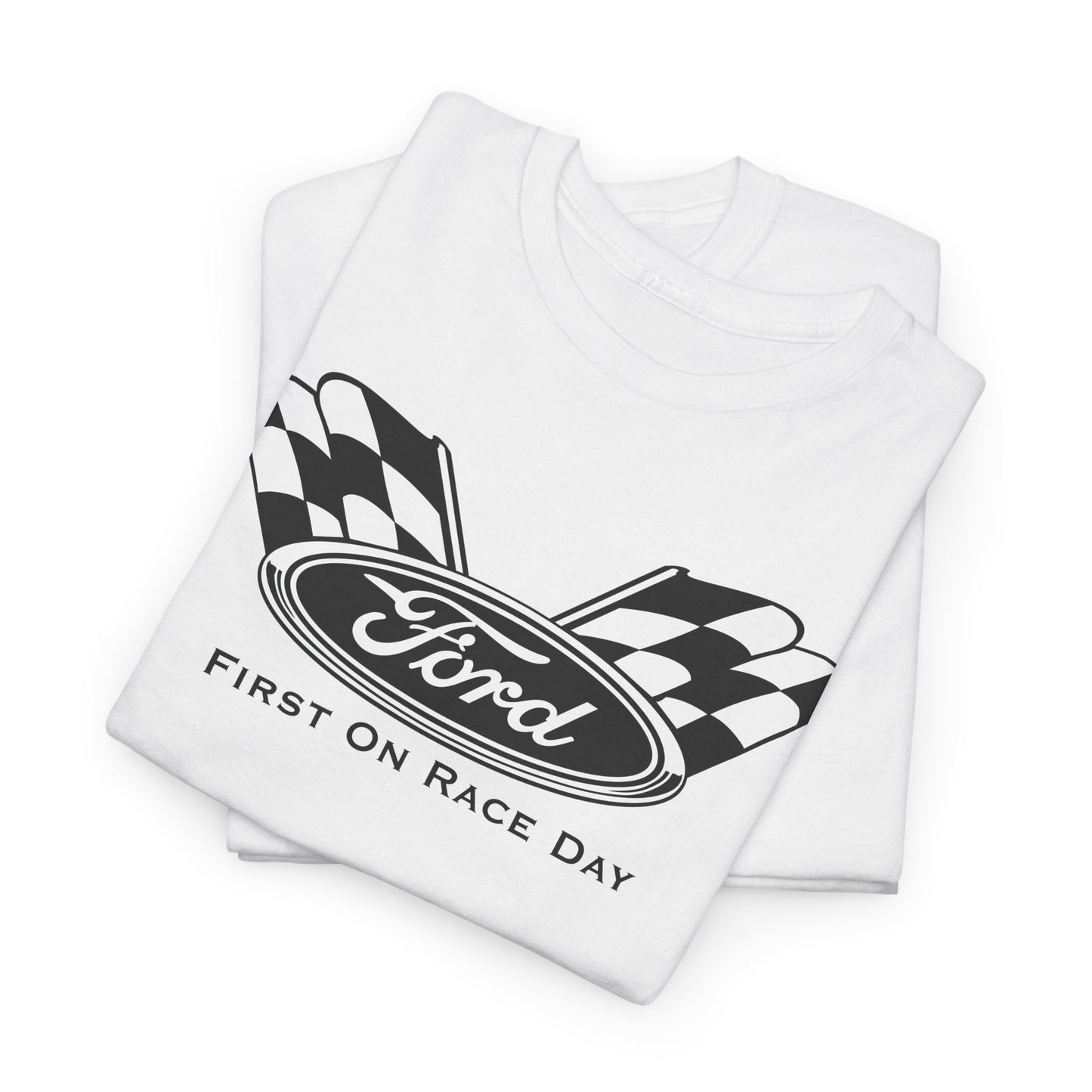 Ford Motor Company First On Race Day White Heavy Cotton Unisex T-Shirt